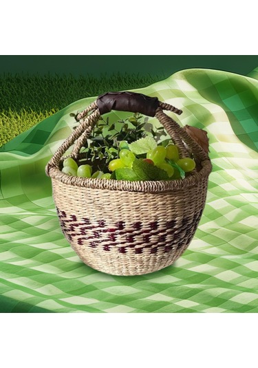 Homyl El Dokuması Piknik Sepeti Açık Seyahat Pazarı Için Kahverengi