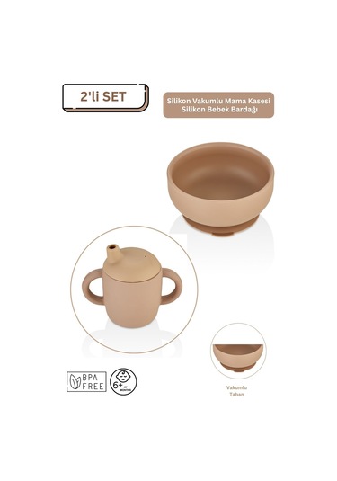 2'li Silikon Bebek Beslenme Seti / Mama Kasesi / Bebek Bardağı - Moka Mocca