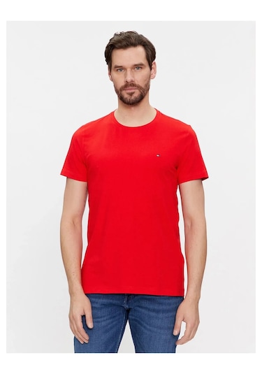 Tommy Hilfiger Klasik Sıfır Yaka T-shirt Kırmızı