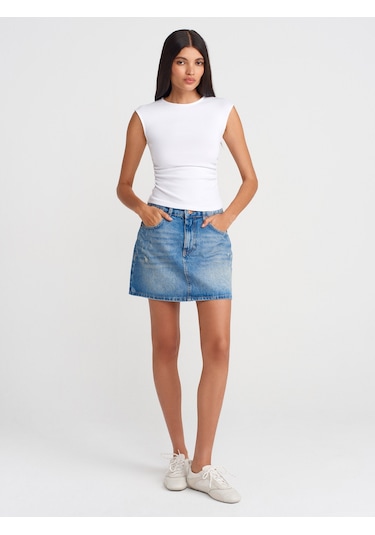Dilvin 21054 Büzgülü Basic T-shirt-beyaz Beyaz