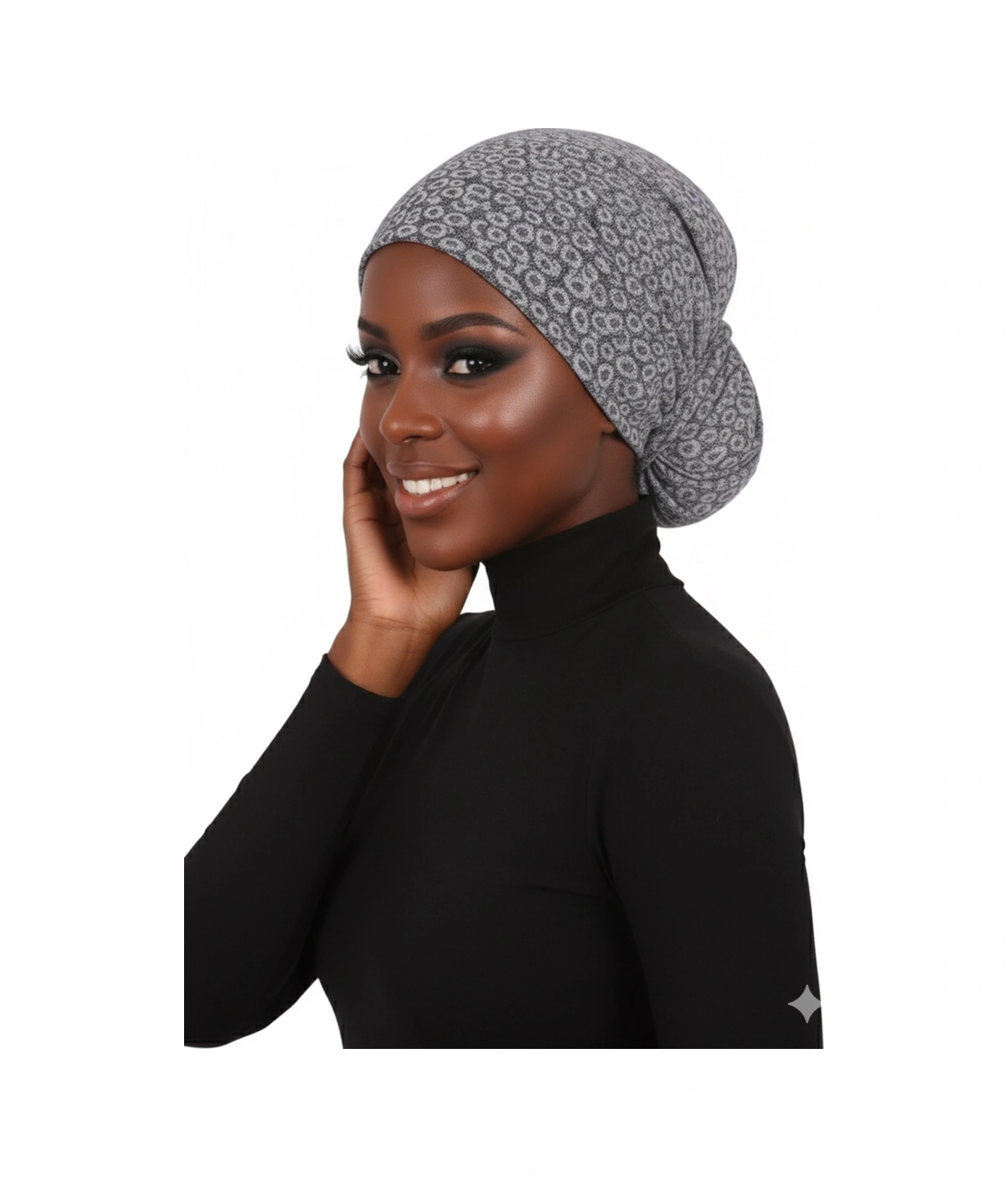 Topuzlu Brokar Gri Hazır Türban Tesettür Bone Gri