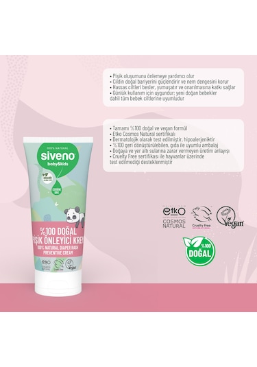 Siveno %100 Doğal Bebek Pişik Önleyici Jel Krem Çinko Hassas Hipoalerjenik Vegan Bakım Kremi 50 Ml