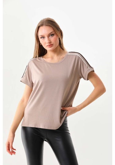 Sistas Kadın Bisiklet Yaka Kısa Kol Bluz 23025 Bej