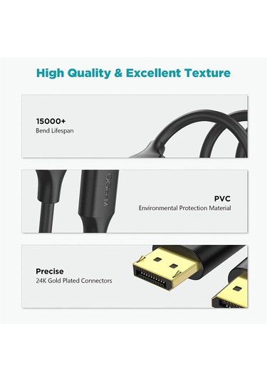 Qgeem QG-HD16 DP 4K / 60Hz HD Video Adaptörü Kablosu 1 Metre