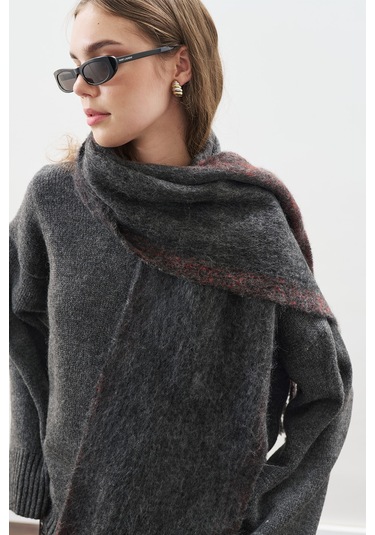 Şerit Detaylı Atkı Antrasit Antrasit