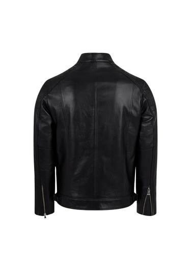 Derije Albert Hakiki Deri Erkek Siyah Ceket-Mont
