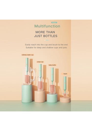 Qingmipy Usb Şarjlı Bebek Biberon Temizleme Fırçası Seti - Hızlı Ve Derin Temizlik İçin Silikon Başlıklı 5 Parça Pembe