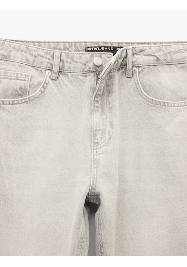 Koton Pamuklu Normal Bel Vintage Straight Fit Jean Pantolon Gri 6wam40060nd Gri
