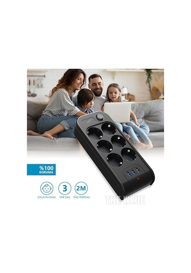 Çoklu 6'lı Priz Akım Korumalı 3xusb 3.4a 2500 Watt 2 Metre Uzatma Diğer