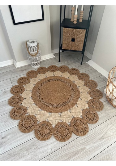 Natura El Dokuma Jüt Bohem Tarz Otantik Salon Oturma Odası Koridor Natural Halı Pamuklu Halı Kırcıllı-krem