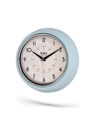 New-max Premium Serisi Retro Tasarım Metal Kadranlı Bombeli Cam Özellikli 25 Cm Ev Ve Ofis Saati Mavi