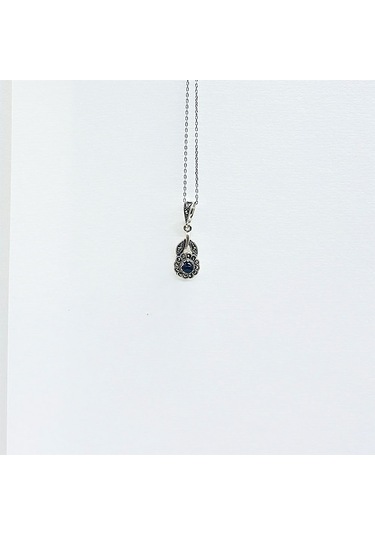 Gül Model Oltu Taşı İşçilikli 925 Ayar Gümüş Kolye Gümüş