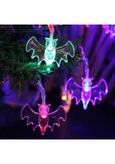 Shineyee Halloween Bat Led Işık Zinciri 6m 40led Renkli, Sürekli Ve Parıltı Modu, Batarya İle Çalışır Batarya Dahil Değil