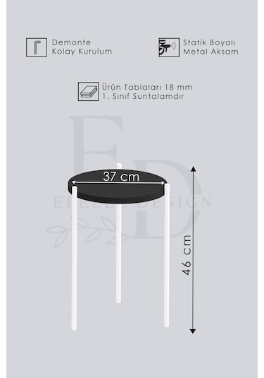 Nice 3'lü Zigon Sehpa Beyaz Metal - Atlantik Çam Tabla