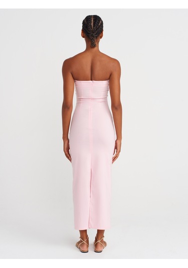 Dilvin 91368 Straplez Midi Elbise-toz Pembe Toz Pembe