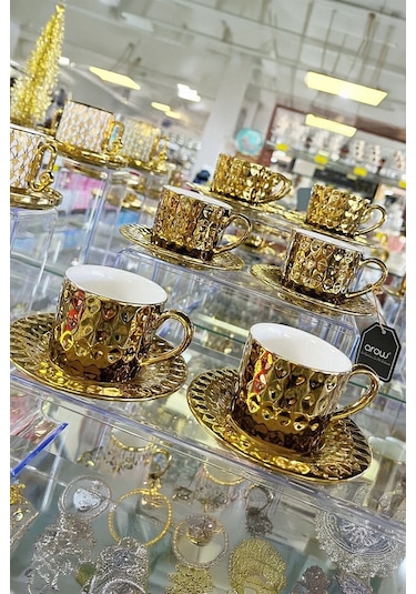 Arow Tr-2948 12 Parça 6 Kişilik Porselen Kahve Fincan Takımı Gold