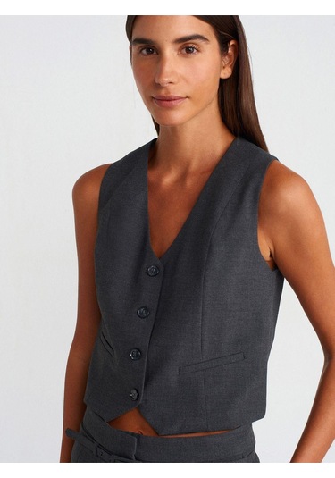 60562 Kısa Özel Dikim Yelek-koyu Gri-957 Koyu Gri