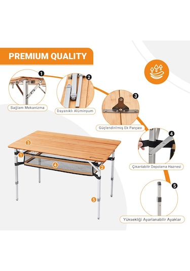 Kingcamp Bamboo Plus L 100x65 Bambu Kamp Masası Gri