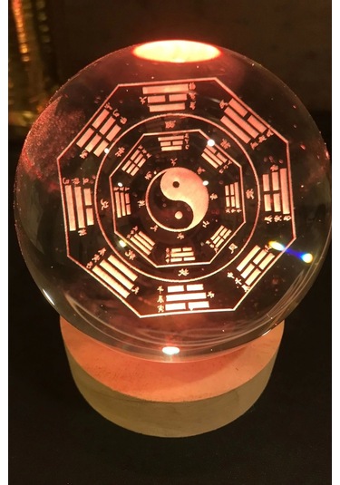 3d Led Işık Cam Küre Çok Renk Gece Lambası Yin Yan 8 Cm Mega Boy Çok Renkli
