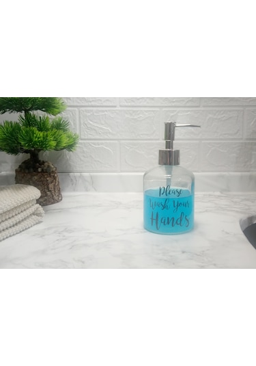 Cam Sıvı Sabunluk,yazılı Model 300ml Banyo Seti 7,6x15,5cm