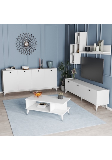 Moxenmobilya Moxen Mtsk1 Mira Tvünitesi-Orta Sehpa Ve Konsol Beyaz Yemek Odası