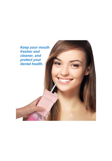 Qingmipy Taşınabilir Şarjlı Diş İrrigatörü, 200ml Su Tankı, 4 Nozul, Ipx7 Su Geçirmez, Pembe Renk