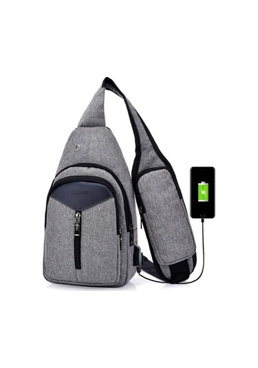 Artfulabode Unisex Usb Şarjlı Göğüs Çantası Koyu Gri