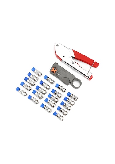 Kosona Rg59/rg6 Koaksiyel Kablo Pres Aleti Seti - Kablo Soyucu Ve 20 F Bağlantı Elemanı İle Profesyonel Video/anten Uygulamaları İçin 1kt-52l20 Mavi Kutulu Mavi