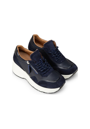 Deery Kadın Hakiki Süet Lacivert Dolgu Topuk Sneaker - M9147zlcvc01