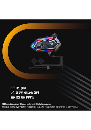 Leeways Y20 Bt5.3 Motosiklet Kask Kulaklık Intercom Işıklı Motorsiklet Interkom