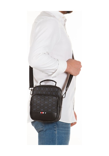 Erkek Siyah Desenli El Ve Omuz Çantası Siyah