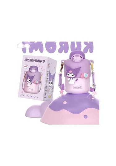 Didadodo Mor Paslanmaz Çocuk Su Şişesi Yalıtımlı 430ml Karikatür Kabı Mor