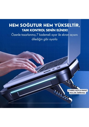 Coofbe Profesyonel Yükseklik Ayarlı 2400rpm Rgb Işıklı Laptop Soğutucu Turbo Soğutma Radyatörü 14-19.3inç