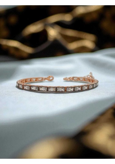 Bakır Rengi Elmas Montür Baget Taşlı Su Yolu Gümüş Bileklik Gümüş