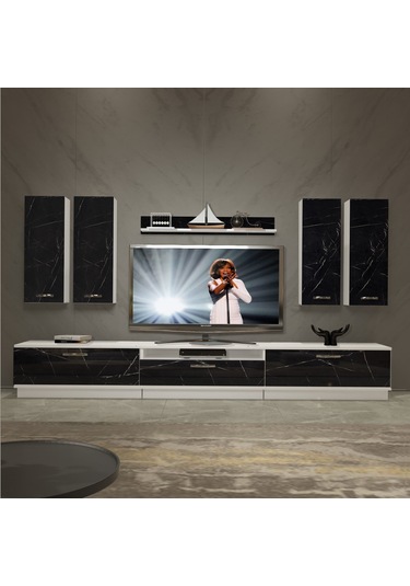 Decoraktiv Trendstyle 8d Mdf Tv Ünitesi Tv Sehpası Beyaz - Siyah Mermer