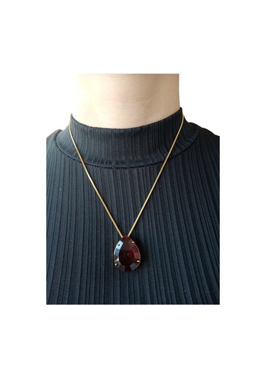 Su Damlası Taşlı Çelik Kolye-kırmızı Kırmızı