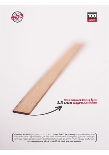 Ahşap Mum Fitili 9 Mm Genişlik Nikel Kaplama Çelik Taban, 3m Köpük Bantlı, 100 Lü Set Ahşap