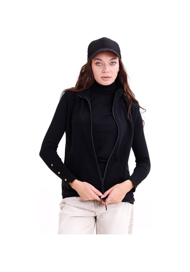 Monox Kadın Slim Fit Tam Fermuarlı Polar Yelek Siyah