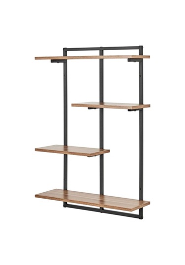 Aju Modern Duvar Rafı - 4 Katlı Metal Şık Modern Yüzen Pencere Duvar Rafı Kitaplık Düzenleyici Raf Siyah