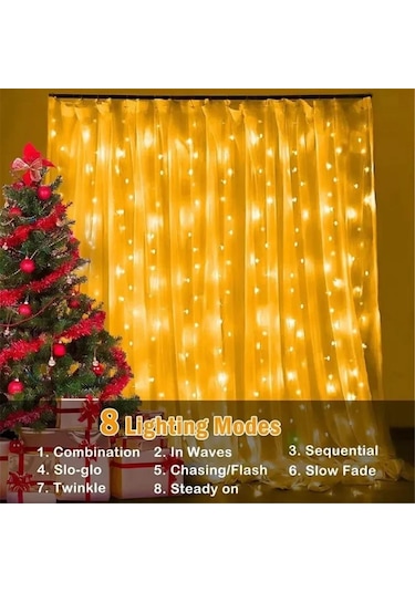 3m Güneş Enerjili Perde Işıkları Peri Işık Zinciri 8 Mod Dış Mekan Su Geçirmez Dekoratif Işıklar Peri Noel Ev Bahçe İçin Diğer