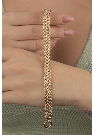 14 Ayar Altın Kalın Örgü Bileklik Sarı Sarı Altın
