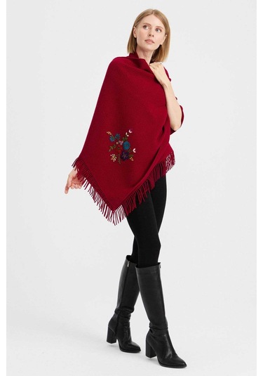 Desen Triko Kadın Triko Pirinç Örgü İşlemeli Yün Şal 23030 Vişne Çürüğü