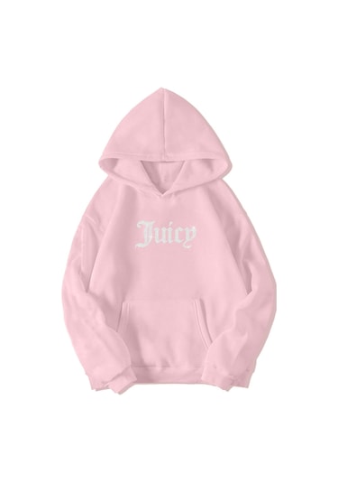 Brz Collection Açık Pembe Unisex Oversize Taş Baskılı Juicy Hoodie Açık Pembe Açık Pembe