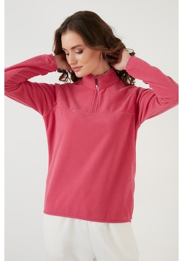 Lela Slim Fit Yumuşak Dokulu Anti-Pilling Tüylenme Yapmayan Yarım Fermuarlı Bayan Polar 5907000 Pembe