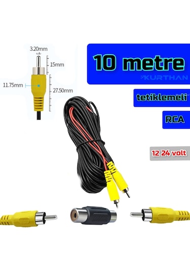 10 Metre Araç Kamerası Video Kablosu Tetiklemeli Rca Soket