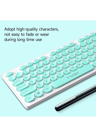 Moveevo T-wolf Tf770 2.4g Kablosuz Klavye-fare Seti, Vintage Punk Yuvarlak Tuş, Notebook His, Sessiz, Geniş Uyum, Mavi Pil Dahil Değil Diğer