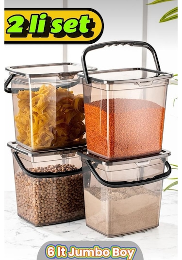 Saklama Kabı 2'li Set 6 Lt -un Ve Bakliyat Şeker Erzak Deterjan S
