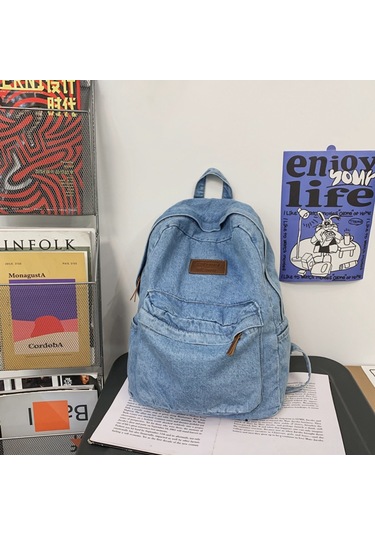 Ranyeek Hafif Dayanıklı Jean Çanta - 32x13x40cm Büyük Kapasite, Okul/iş/seyahat İçin Mavi Çok Renkli