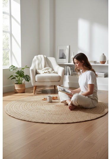 Akayev Nature Jüt Hasır Yuvarlak Natural Halı 90 Cm Kahverengi