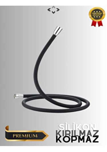 Özbest Silikonlu 150 Cm Duş Hortumu 5 Fonksiyon Başlık Mafsal Set Siyah - Krom